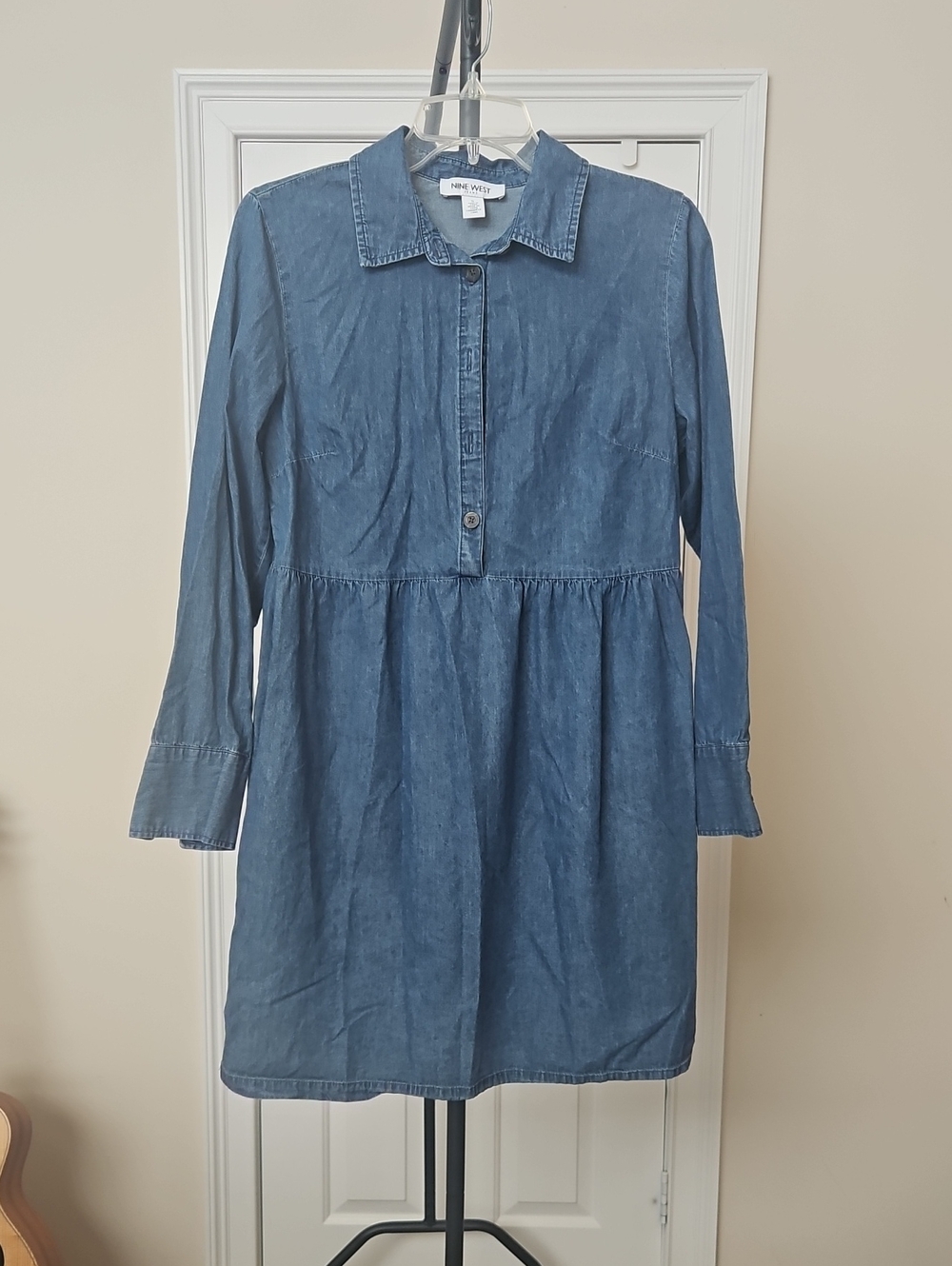 Nine West Indigo Denim Long-Sleeve Shirt Dress